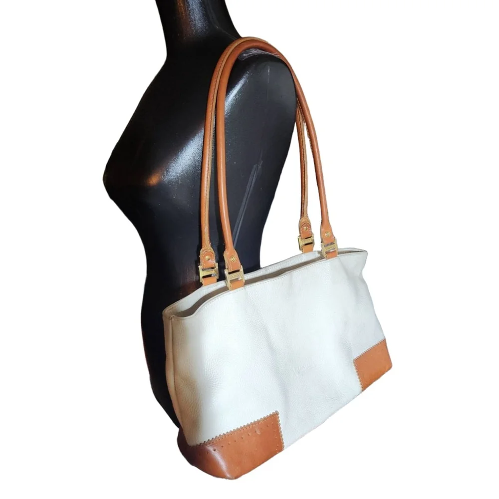Valentina Italy Leather Handbag White Brown Medium - Picture 12 of 16